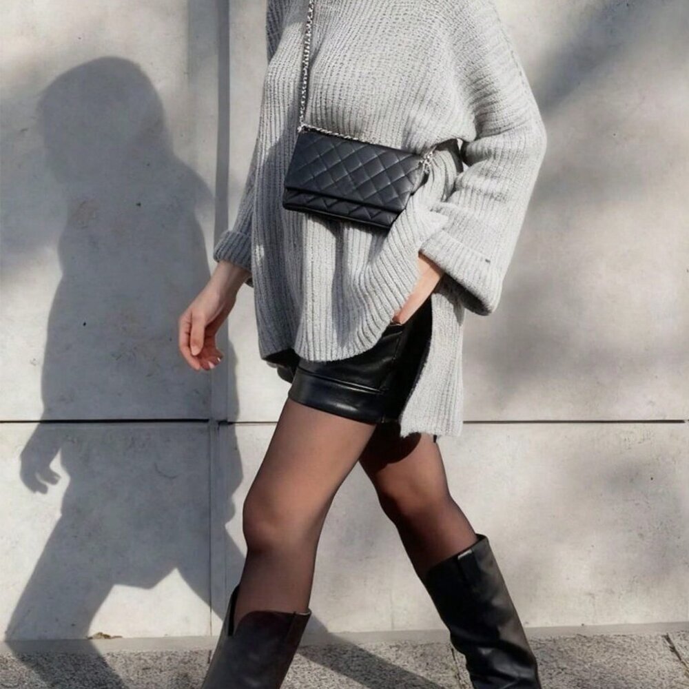 Grey Casual Women's Minimalist Long Split Sweater Top - Picture 4 of 9